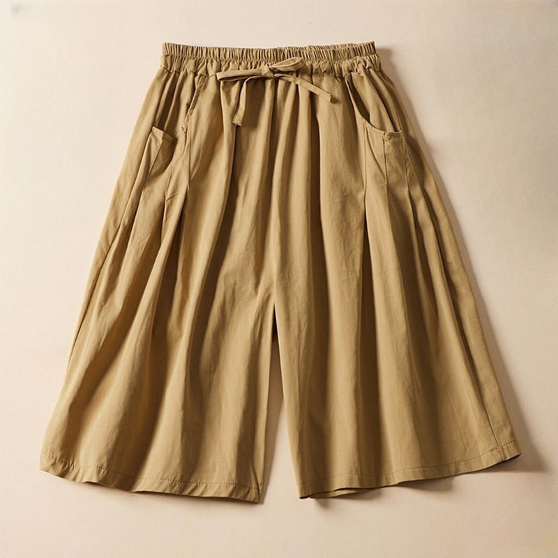 Pantaloncini da donna in cotone con coulisse, casual, tinta unita, con tasche, motivo a rughe , Buddha Stones - Verga d'oro - US8-10, UK/AU12-14, EU40-42 (2XL) - image 0
