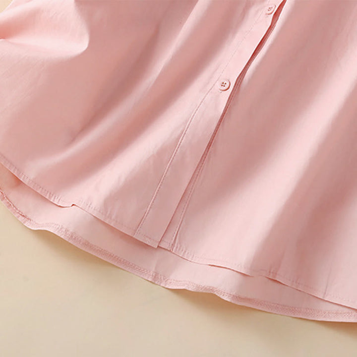 Camicia da donna in lino e cotone con maniche a tre quarti, motivo a foro con ricamo casual Buddha Stones - image 3