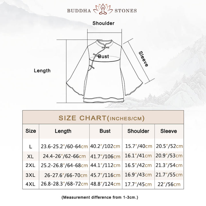 Camicia da donna in cotone e lino a maniche lunghe con ricamo floreale retrò Buddha Stones - image 5