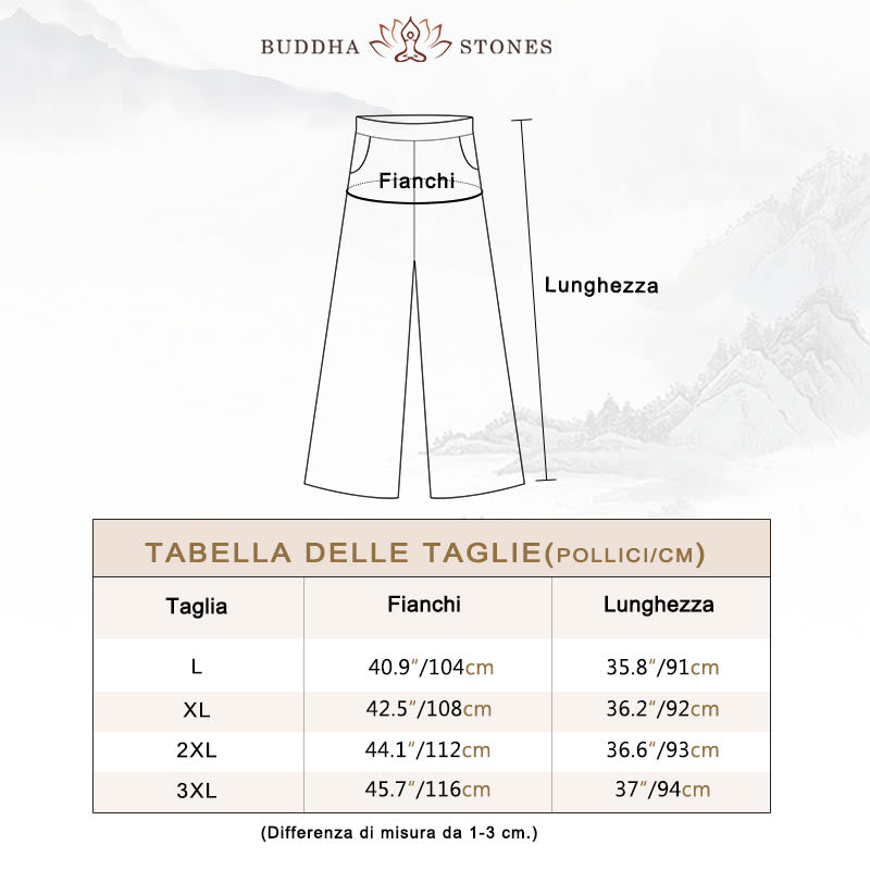 Pantaloni larghi da donna in cotone e lino con tasche, tinta unita, casual, con un bottone , Buddha Stones
