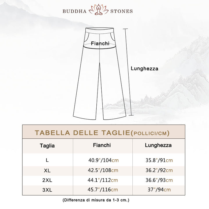 Pantaloni larghi da donna in cotone e lino con tasche, tinta unita, casual, con un bottone , Buddha Stones