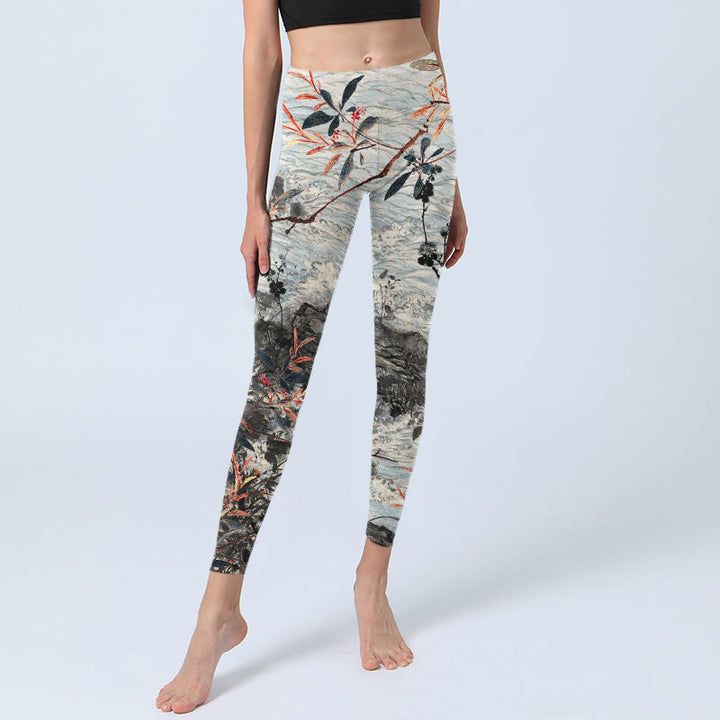 Leggings da palestra fitness con stampa Buddha Stones Waves Rocks Trees da donna Pantaloni da yoga