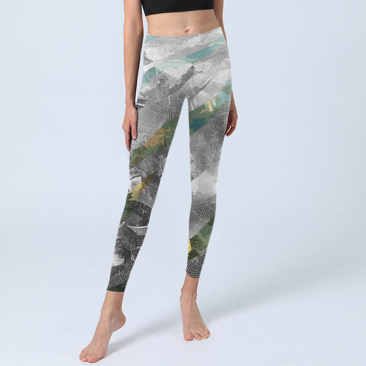 Leggings sportivi da fitness con stampa della Grande Muraglia in stile antico Buddha Stones, pantaloni da yoga da donna