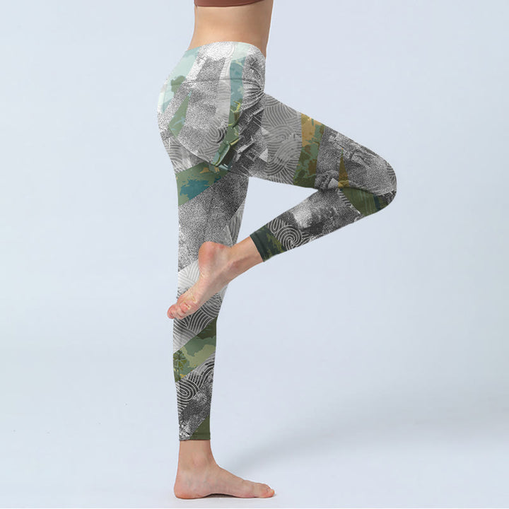 Leggings sportivi da fitness con stampa della Grande Muraglia in stile antico Buddha Stones, pantaloni da yoga da donna