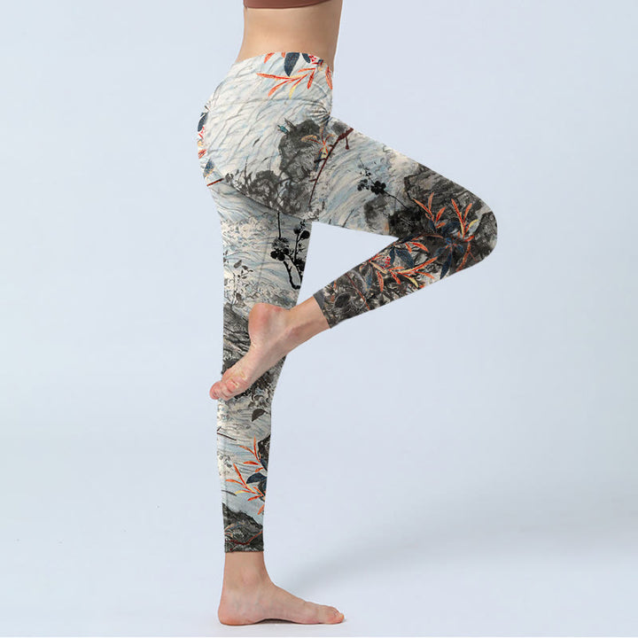 Leggings da palestra fitness con stampa Buddha Stones Waves Rocks Trees da donna Pantaloni da yoga