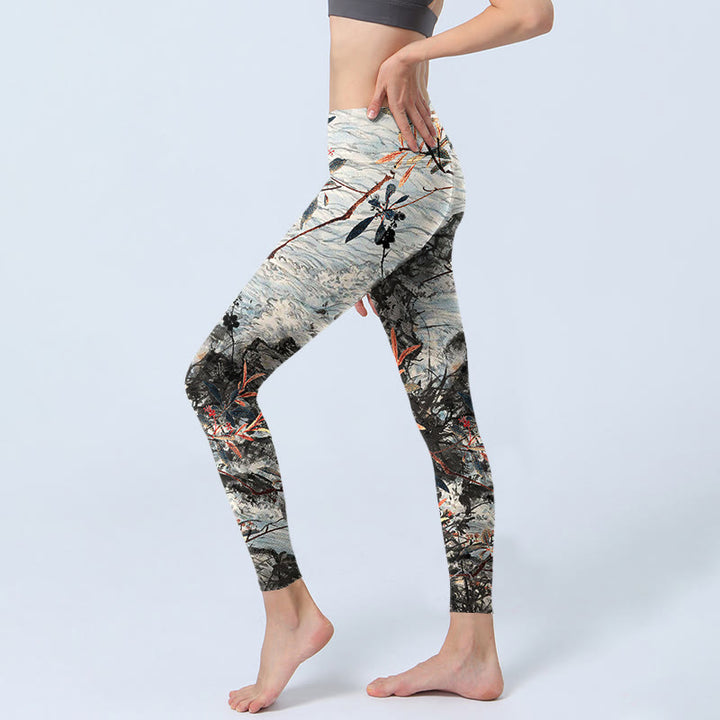 Leggings da palestra fitness con stampa Buddha Stones Waves Rocks Trees da donna Pantaloni da yoga