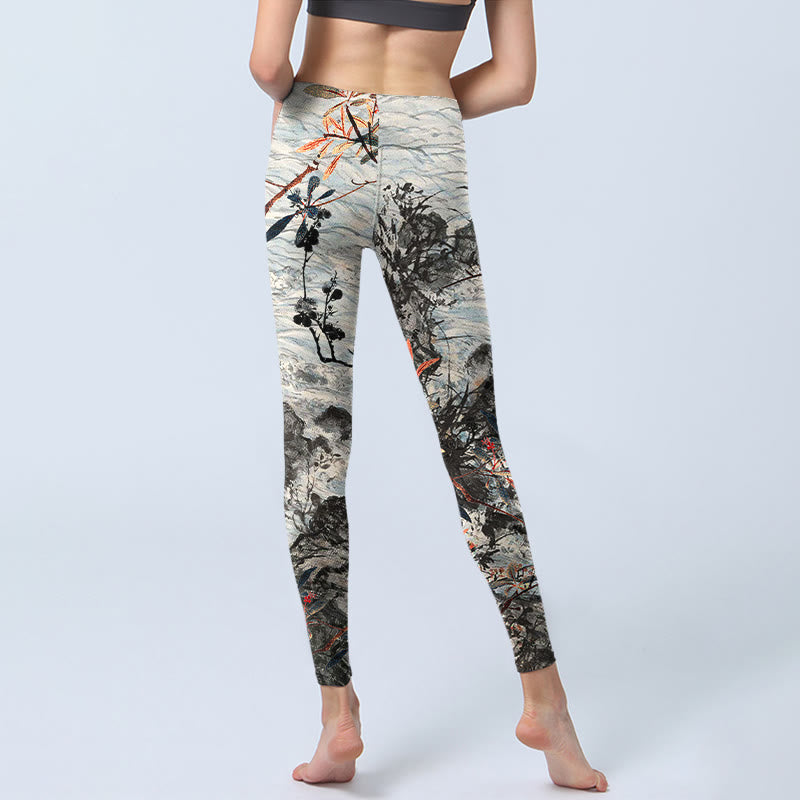 Leggings da palestra fitness con stampa Buddha Stones Waves Rocks Trees da donna Pantaloni da yoga