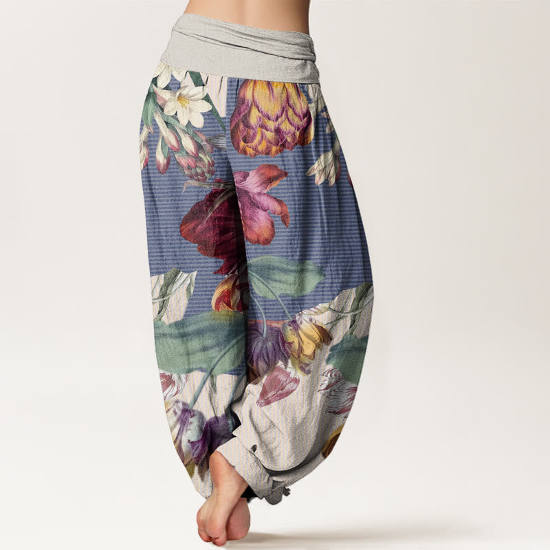 Pantaloni harem elastici in vita da donna con motivo Buddha Stones Tulips Green Leaves - image 6