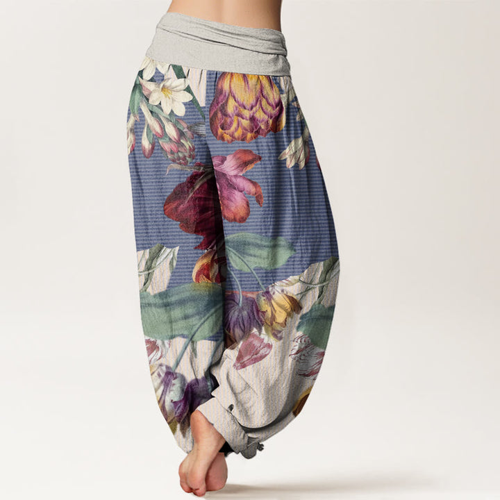 Pantaloni harem elastici in vita da donna con motivo Buddha Stones Tulips Green Leaves - image 5