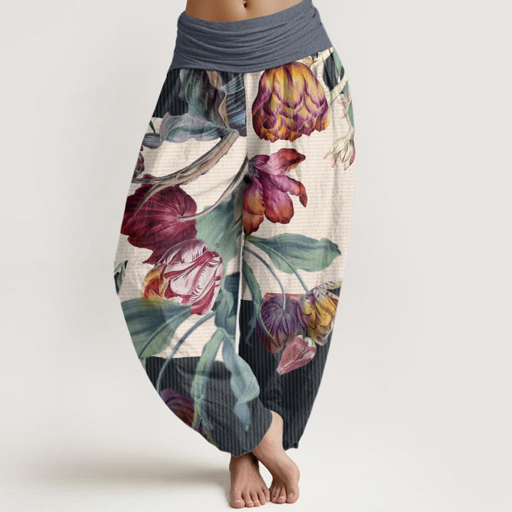 Pantaloni harem elastici in vita da donna con motivo Buddha Stones Tulips Green Leaves - BluAcciaioChiaro - US22, UK/AU26, EU54 (6XL) - image 8