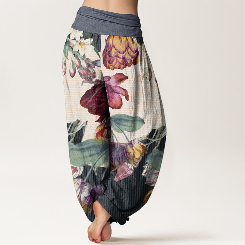 Pantaloni harem elastici in vita da donna con motivo Buddha Stones Tulips Green Leaves - image 8