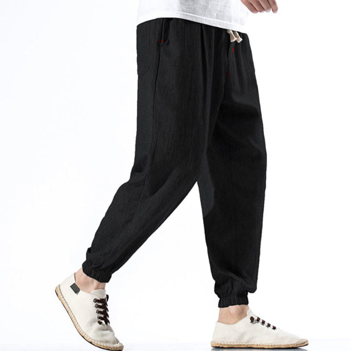 Pantaloni da uomo in lino con coulisse, casual, tinta unita, con tasche , Buddha Stones - image 10