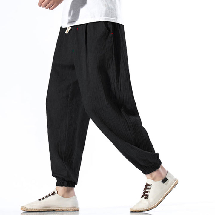 Pantaloni da uomo in lino con coulisse, casual, tinta unita, con tasche , Buddha Stones