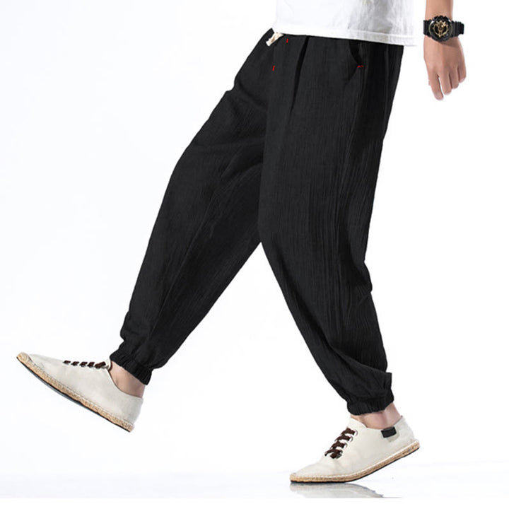 Pantaloni da uomo in lino con coulisse, casual, tinta unita, con tasche , Buddha Stones - image 14