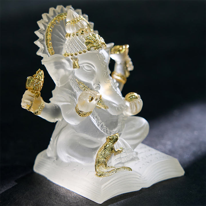 Buddha Stones trasparenti bianche Ganesh Ganpati Statua dell'elefante Protezione Decorazione della casa in resina
