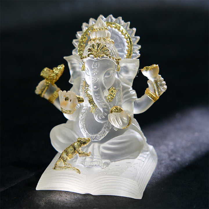 Buddha Stones trasparenti bianche Ganesh Ganpati Statua dell'elefante Protezione Decorazione della casa in resina