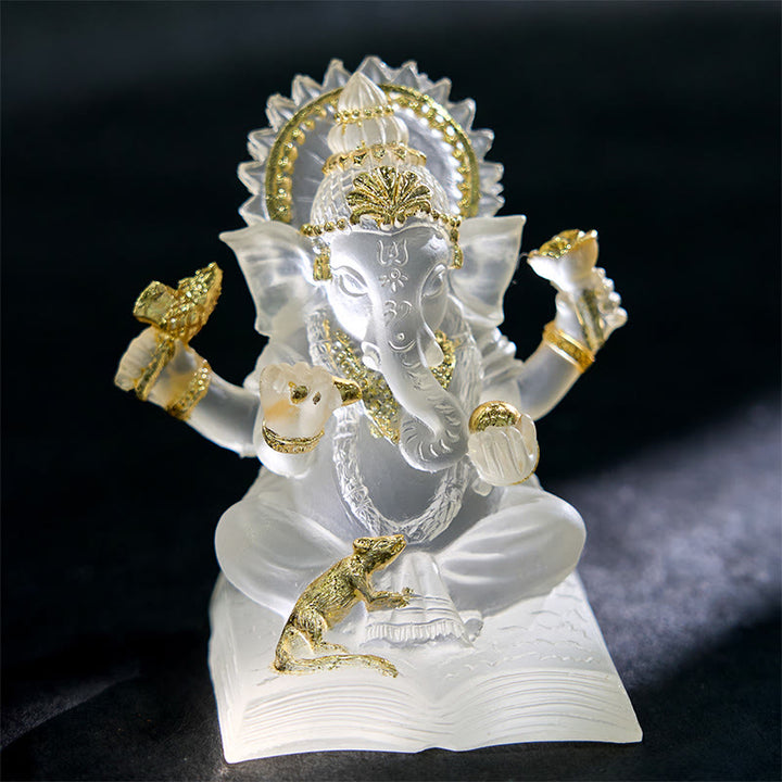 Buddha Stones trasparenti bianche Ganesh Ganpati Statua dell'elefante Protezione Decorazione della casa in resina - Bianco trasparente - 6*6*9 cm - image 0