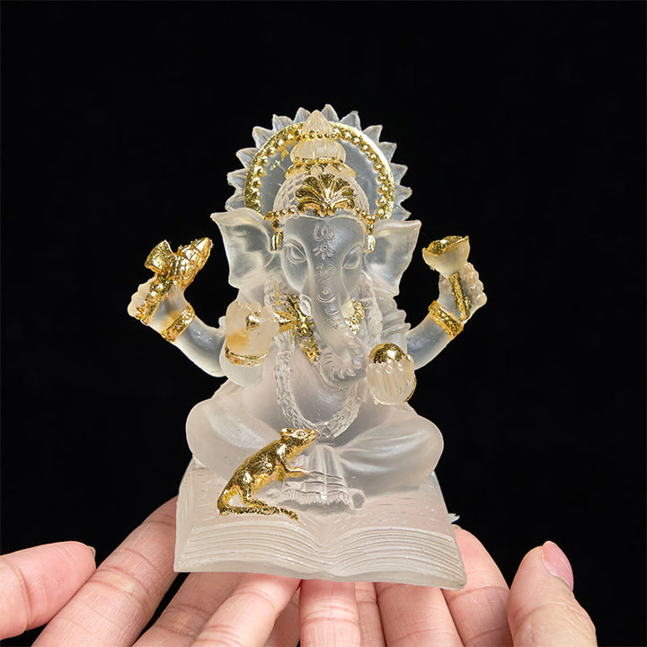 Buddha Stones trasparenti bianche Ganesh Ganpati Statua dell'elefante Protezione Decorazione della casa in resina