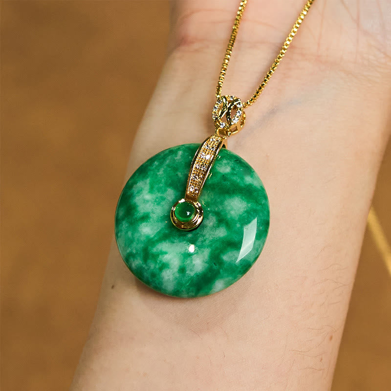 Collana con ciondolo con fibbia della pace in giada ciano naturale Buddha Stones