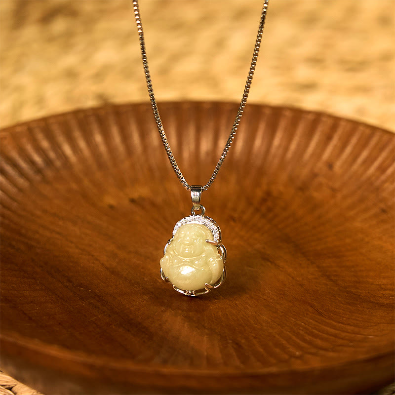 Collana Buddha Stones Natural Hetian Jade Buddha che ride Abbondanza - Giada di Hetian (Prosperità♥Abbondanza) - image 1