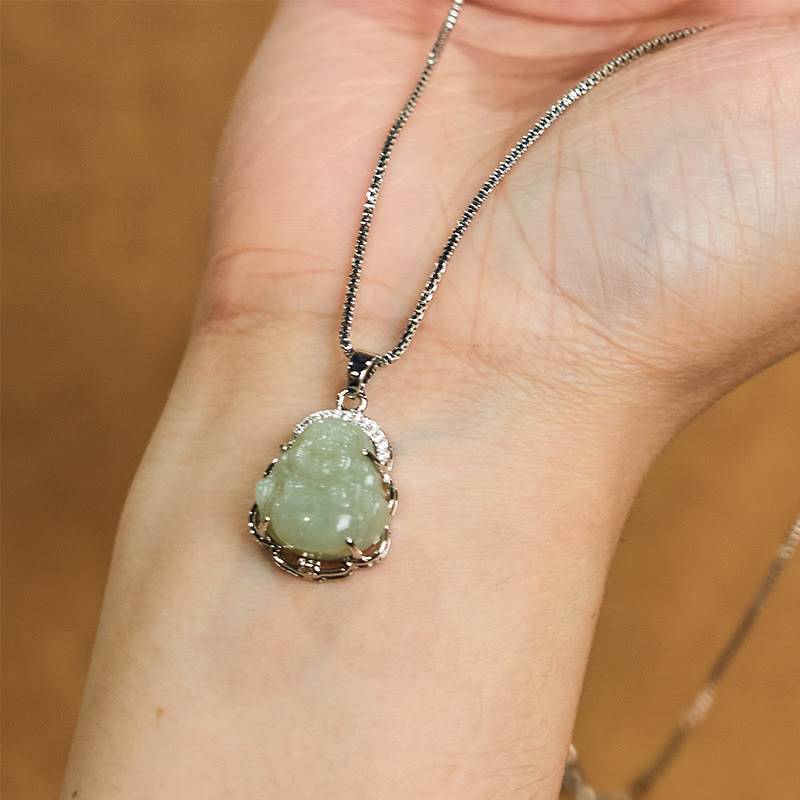 Collana Buddha Stones Natural Hetian Jade Buddha che ride Abbondanza - image 4