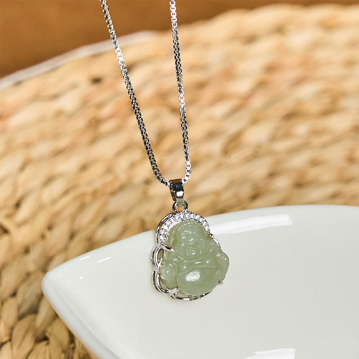 Collana Buddha Stones Natural Hetian Jade Buddha che ride Abbondanza - image 3