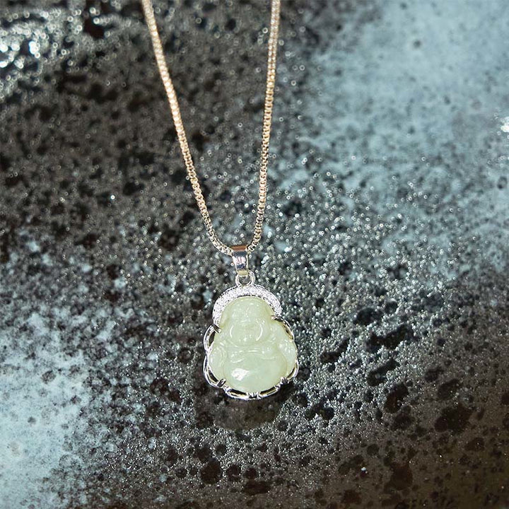 Collana Buddha Stones Natural Hetian Jade Buddha che ride Abbondanza - image 5