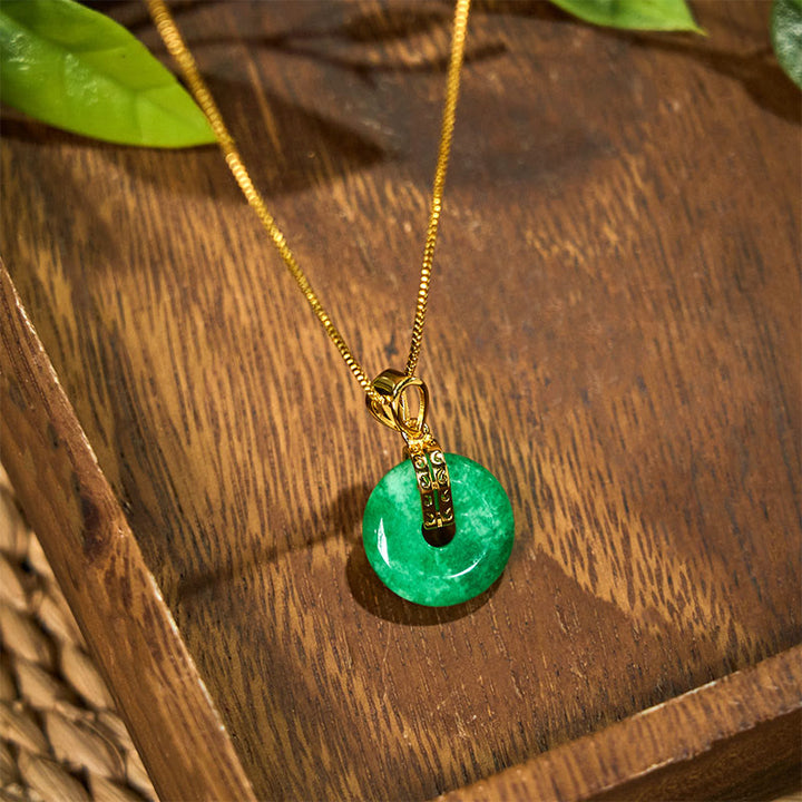 Collana con ciondolo con fibbia della pace in giada ciano Buddha Stones , guarigione e fortuna