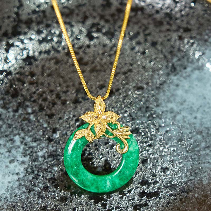 Buddha Stones Ciano Giada Pace Fibbia Lega Fiore Guarigione Fortuna Collana Pendente