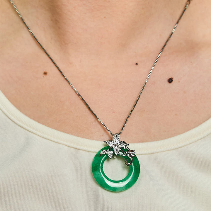 Buddha Stones Ciano Giada Pace Fibbia Lega Fiore Guarigione Fortuna Collana Pendente
