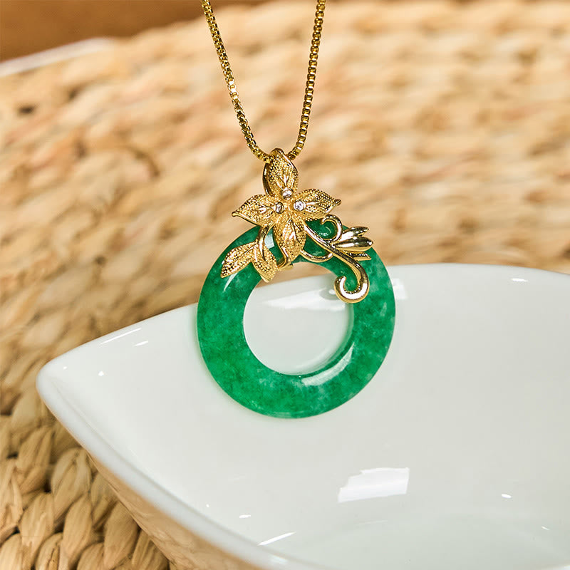Buddha Stones Ciano Giada Pace Fibbia Lega Fiore Guarigione Fortuna Collana Pendente