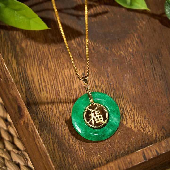 Buddha Stones Ciano Giada Fu Carattere Pace Fibbia Guarigione Fortuna Collana Pendente