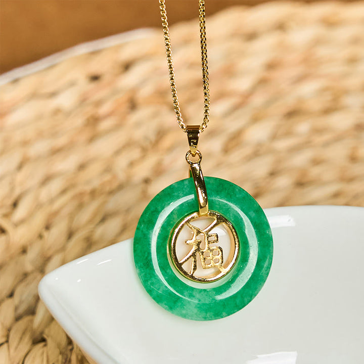 Buddha Stones Ciano Giada Fu Carattere Pace Fibbia Guarigione Fortuna Collana Pendente