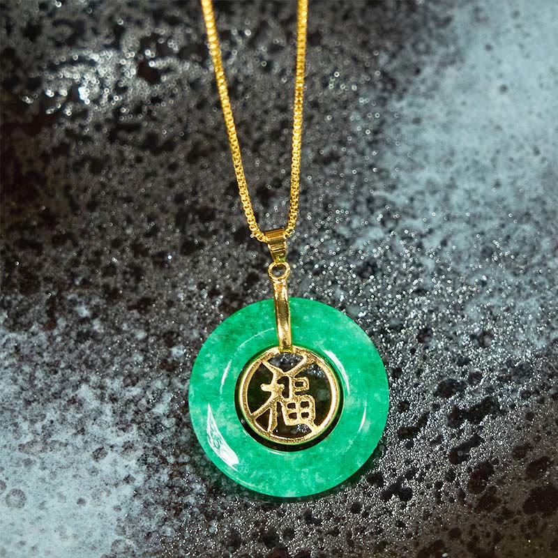 Buddha Stones Ciano Giada Fu Carattere Pace Fibbia Guarigione Fortuna Collana Pendente