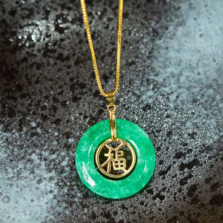 Buddha Stones Ciano Giada Fu Carattere Pace Fibbia Guarigione Fortuna Collana Pendente
