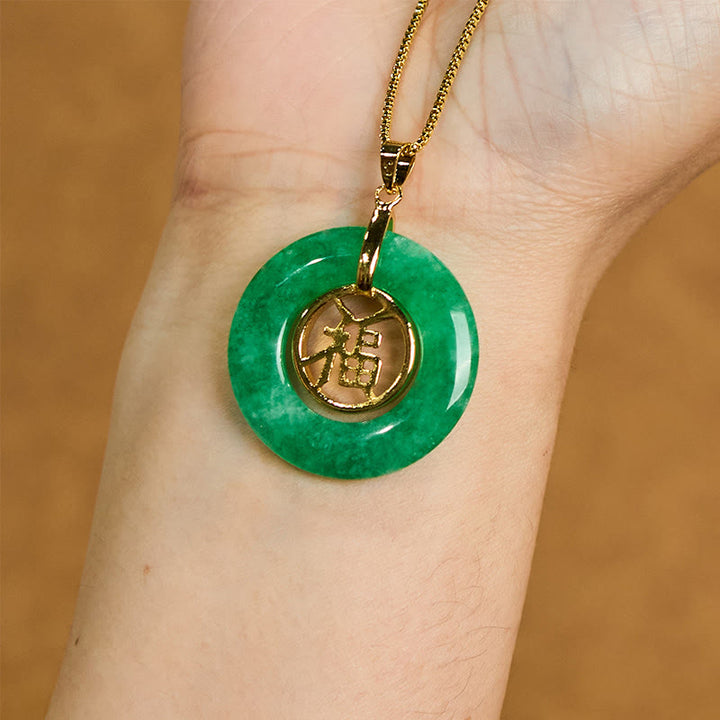 Buddha Stones Ciano Giada Fu Carattere Pace Fibbia Guarigione Fortuna Collana Pendente