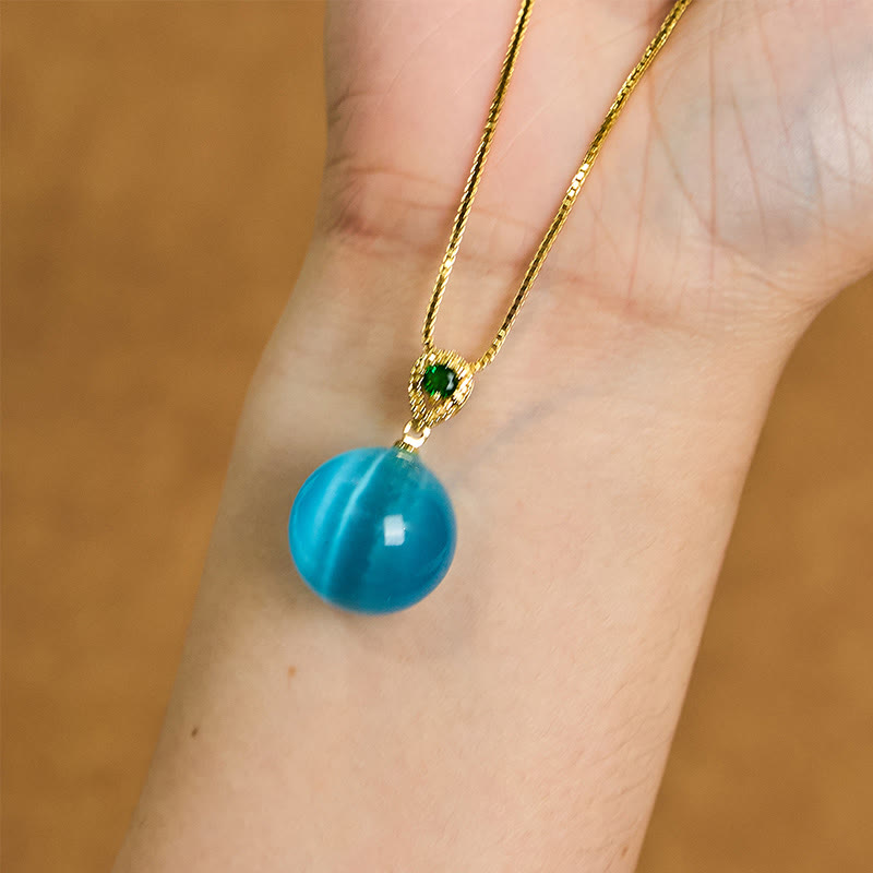 Buddha Stones Collana con ciondolo a forma di palla rotonda con occhio di gatto e simbolo di fiducia - image 4