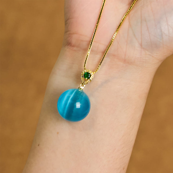 Buddha Stones Collana con ciondolo a forma di palla rotonda con occhio di gatto e simbolo di fiducia - image 4