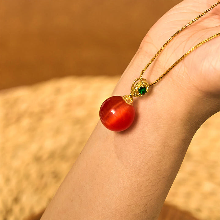 Buddha Stones Collana con ciondolo a forma di palla rotonda con occhio di gatto e simbolo di fiducia - image 11