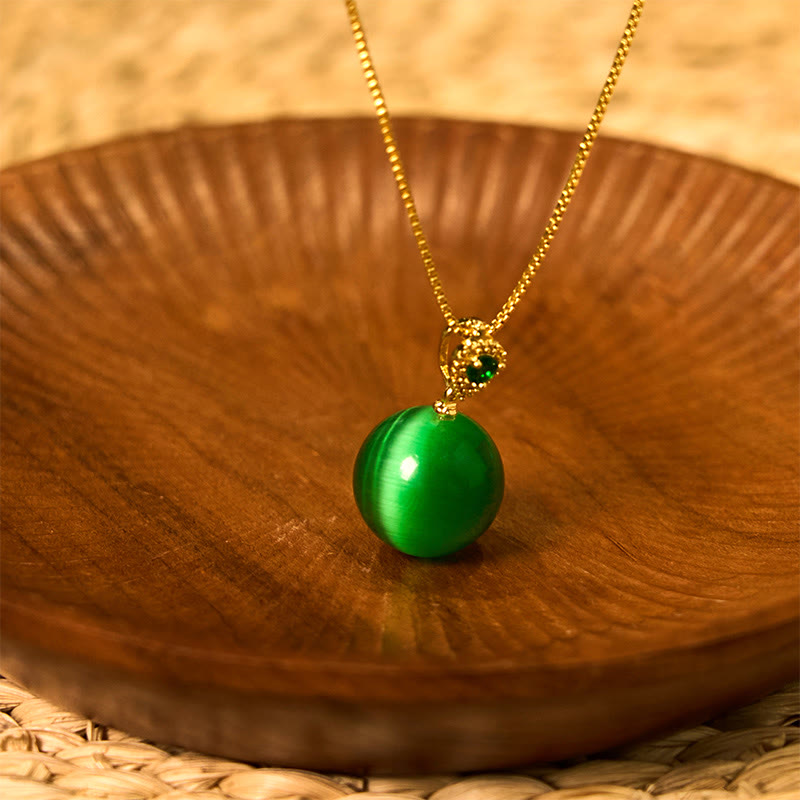 Buddha Stones Collana con ciondolo a forma di palla rotonda con occhio di gatto e simbolo di fiducia - Occhio di gatto verde - image 13