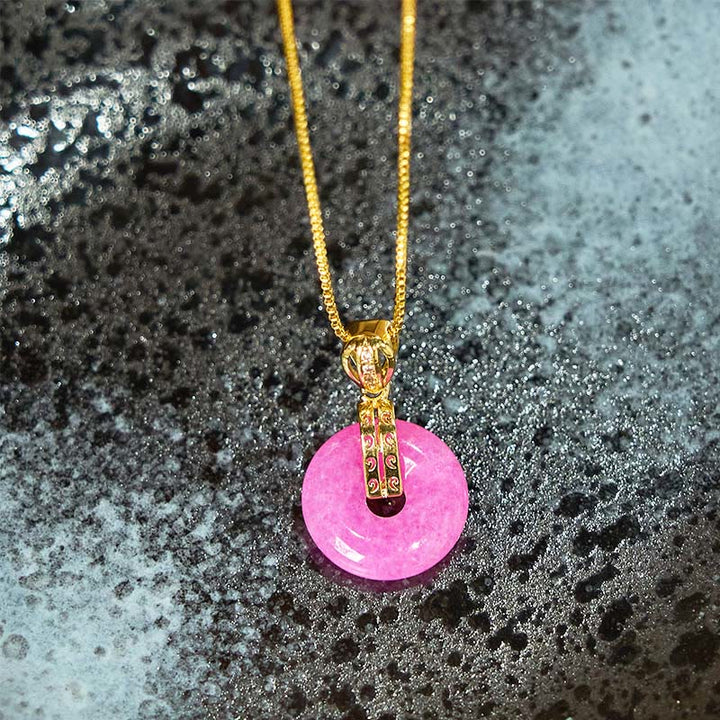 Collana con ciondolo con fibbia della pace e felicità in giada viola Buddha Stones
