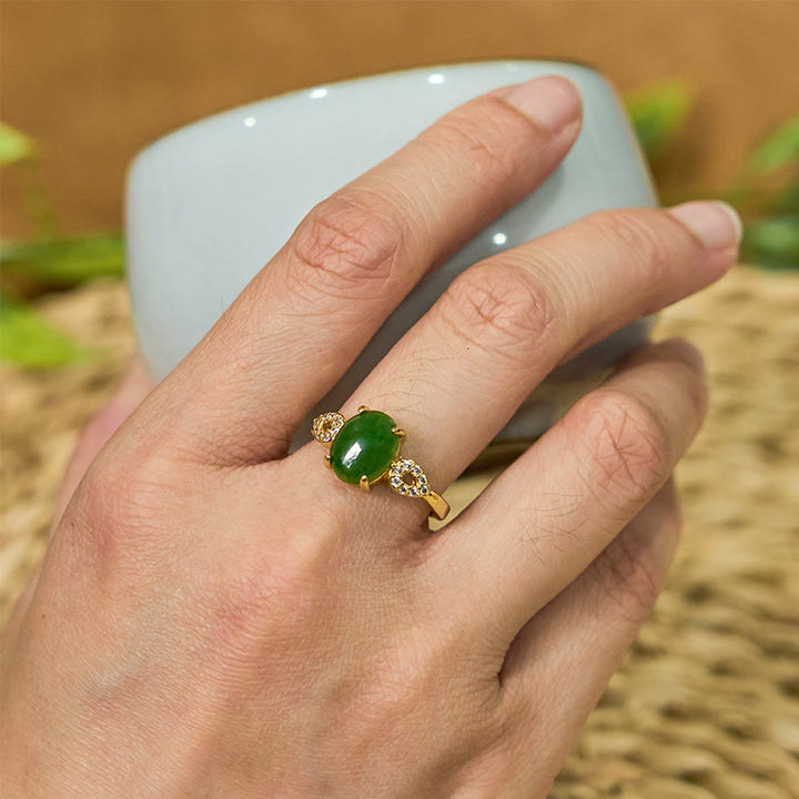Anello della prosperità con fibbia regolabile in giada naturale Buddha Stones