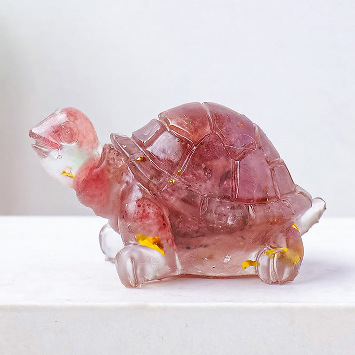 Buddha Stones Ghiaia di cristallo naturale Resina gocciolante Piccola tartaruga Decorazione Statua - Quarzo fragola - image 20