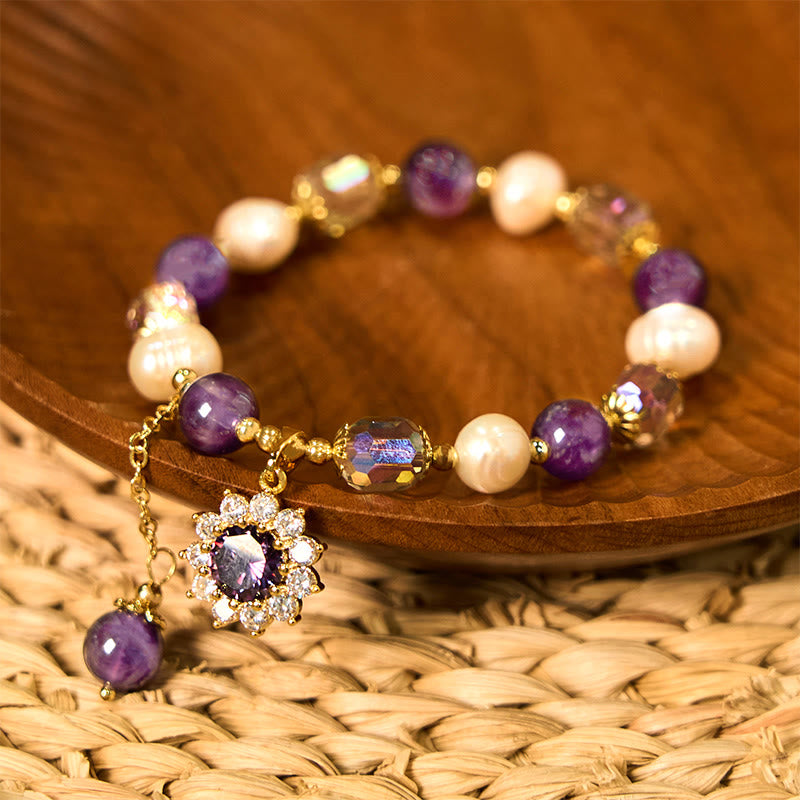 Braccialetto di comunicazione con perle di ametista naturale e girasole Buddha Stones