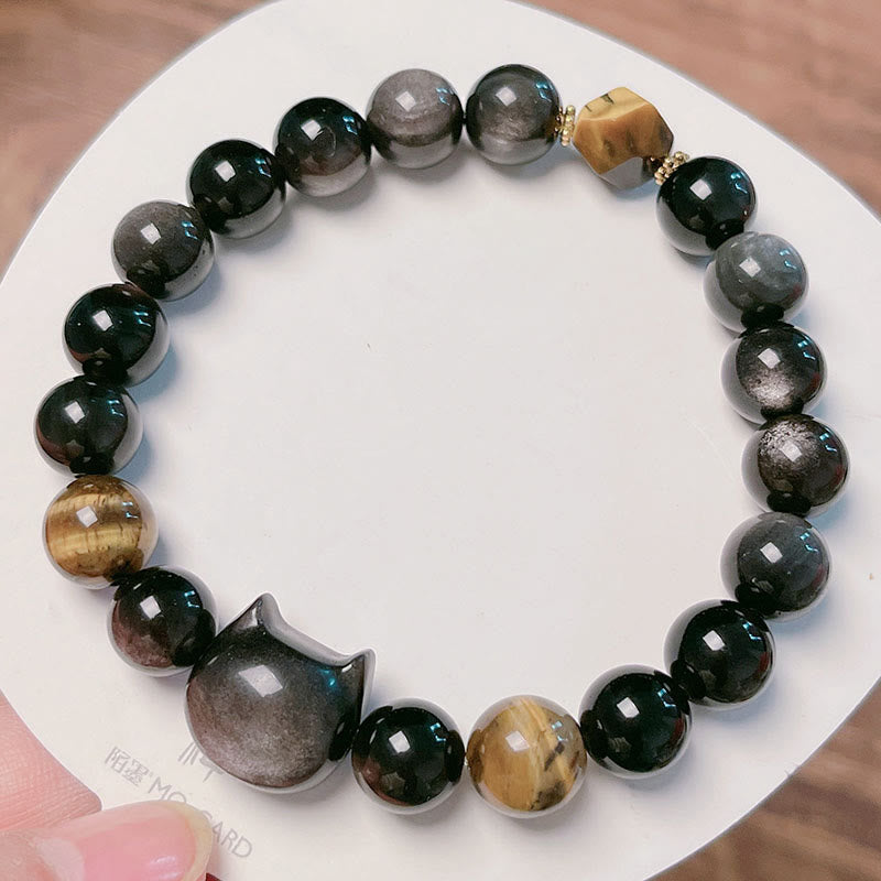 Braccialetto rilassante con perline di ossidiana lucida in argento naturale Buddha Stones - image 11