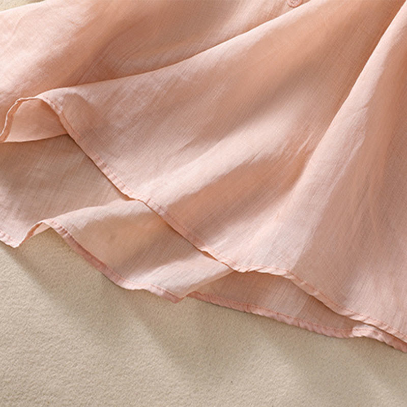 Buddha Stones Artistic Plain Floral Ricamato Design Girocollo Manica Corta a Sbuffo Cotone Lino T-shirt da Donna - image 10