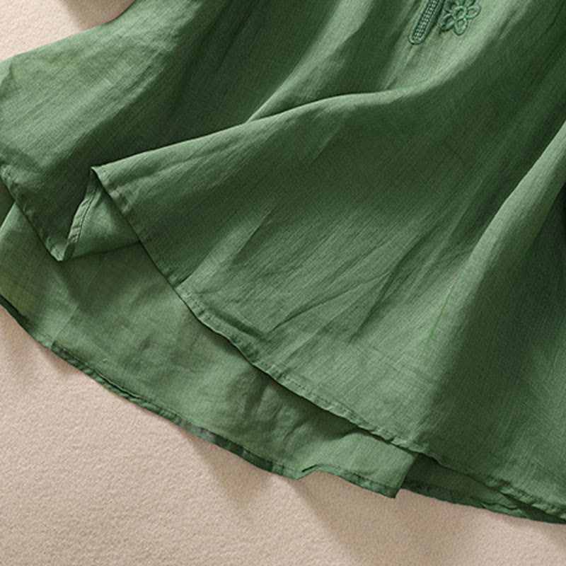 Buddha Stones Artistic Plain Floral Ricamato Design Girocollo Manica Corta a Sbuffo Cotone Lino T-shirt da Donna - image 24