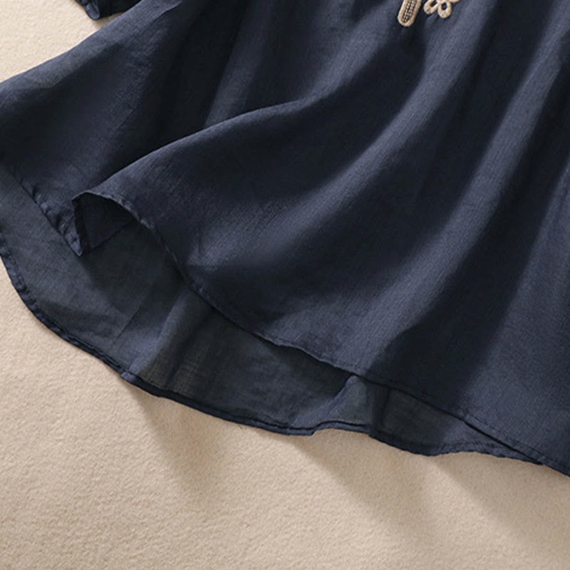 Buddha Stones Artistic Plain Floral Ricamato Design Girocollo Manica Corta a Sbuffo Cotone Lino T-shirt da Donna - image 4