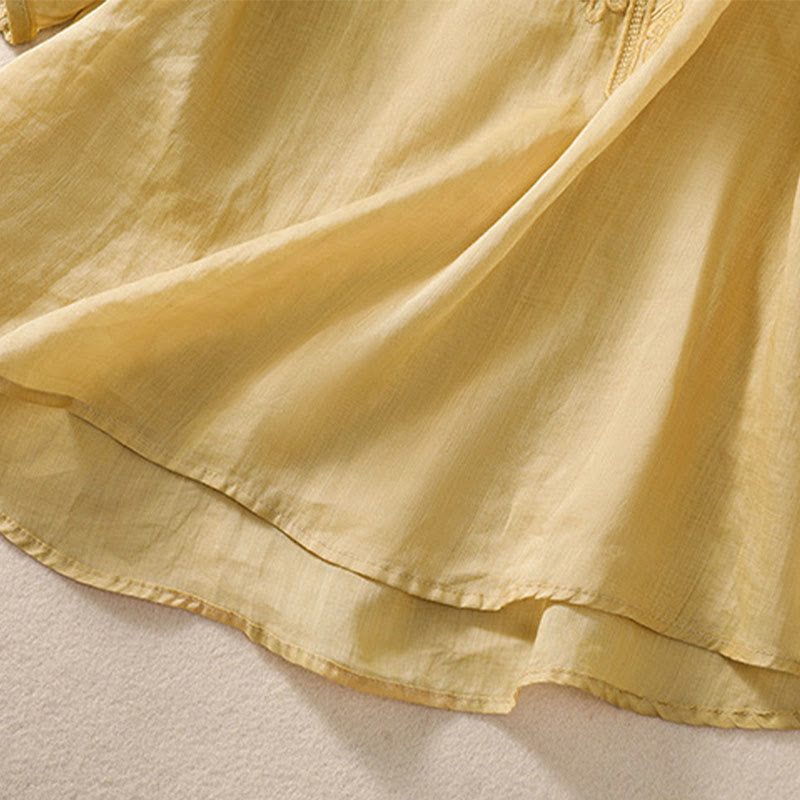 Buddha Stones Artistic Plain Floral Ricamato Design Girocollo Manica Corta a Sbuffo Cotone Lino T-shirt da Donna - image 18