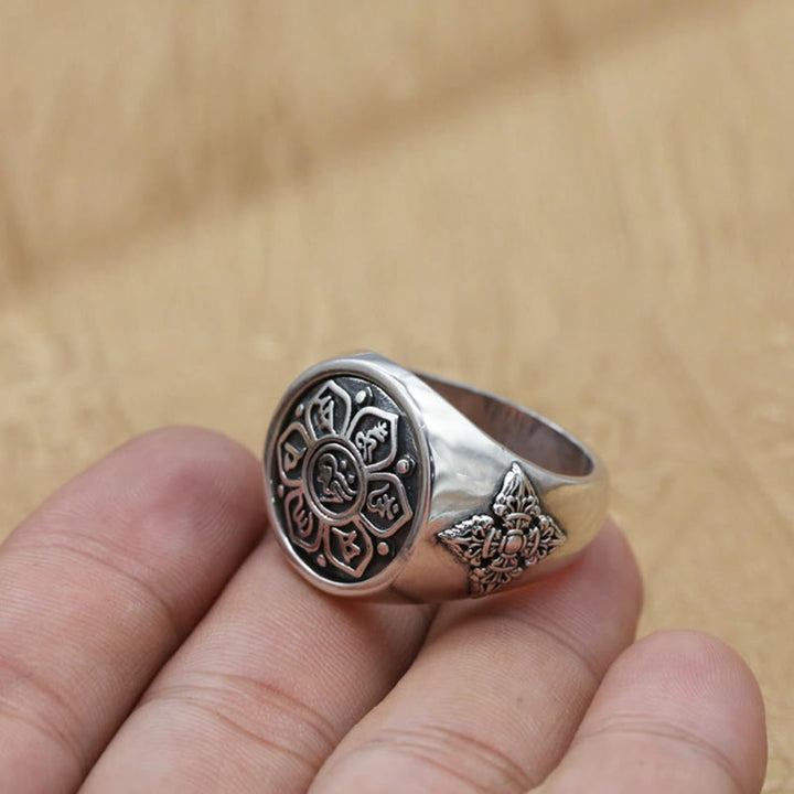 Buddha Stones Tibetano Om Mani Padme Hum Vajra Modello Rame Focus Anello Rotante
